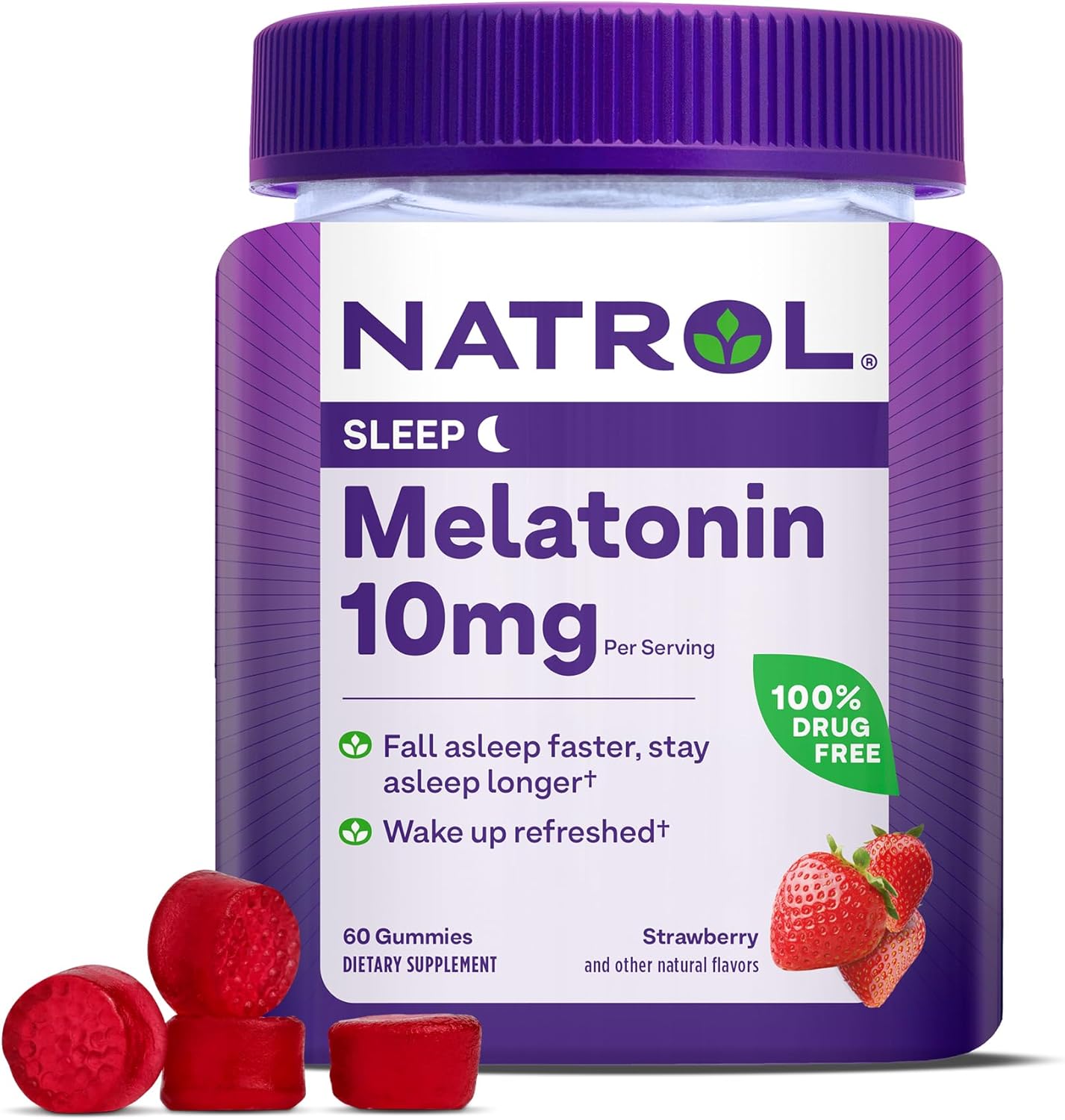 Natrol Melatonin Gummies, Sleep Support For Adults, 10 Mg Melatonin Supplement For Sleeping, 60 Strawberry-Flavored Gummies, Up To A 30 Day Supply