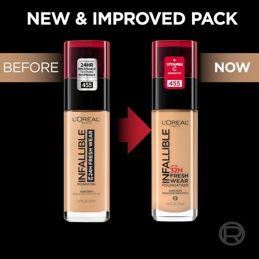 L'Oreal Paris Makeup Infallible Up To 32 Hour Fresh Wear Lightweight Foundation, 510 Hazelnut, 1 Fl Oz, Packaging May Vary