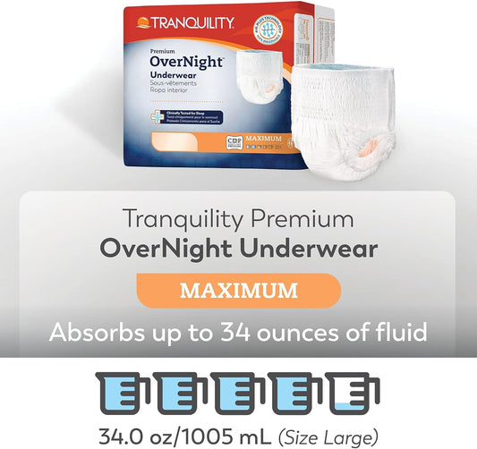 Tranquility Premium Overnight Disposable Absorbent Underwear - Maximum Absorbency, All-Night Sleep, Breathable Comfort - 34 Oz Capacity, 2Xl, 12 Count