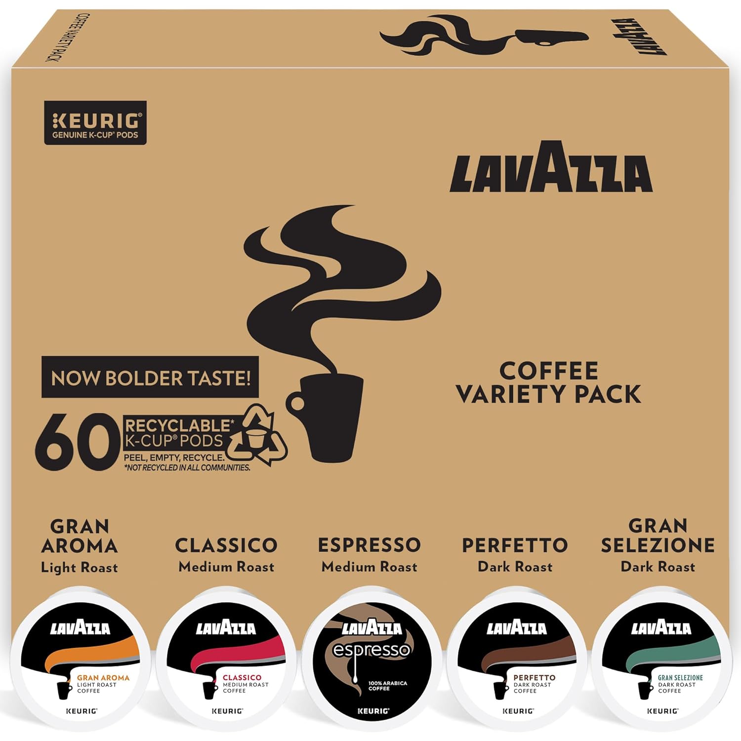 Lavazza Variety Pack Single-Serve K-Cup® For Keurig Brewer Coffee, 60 Count (Pack Of 1) , Notes Of: Fruits, Flowers, Chocolate, Caramel, Citrus