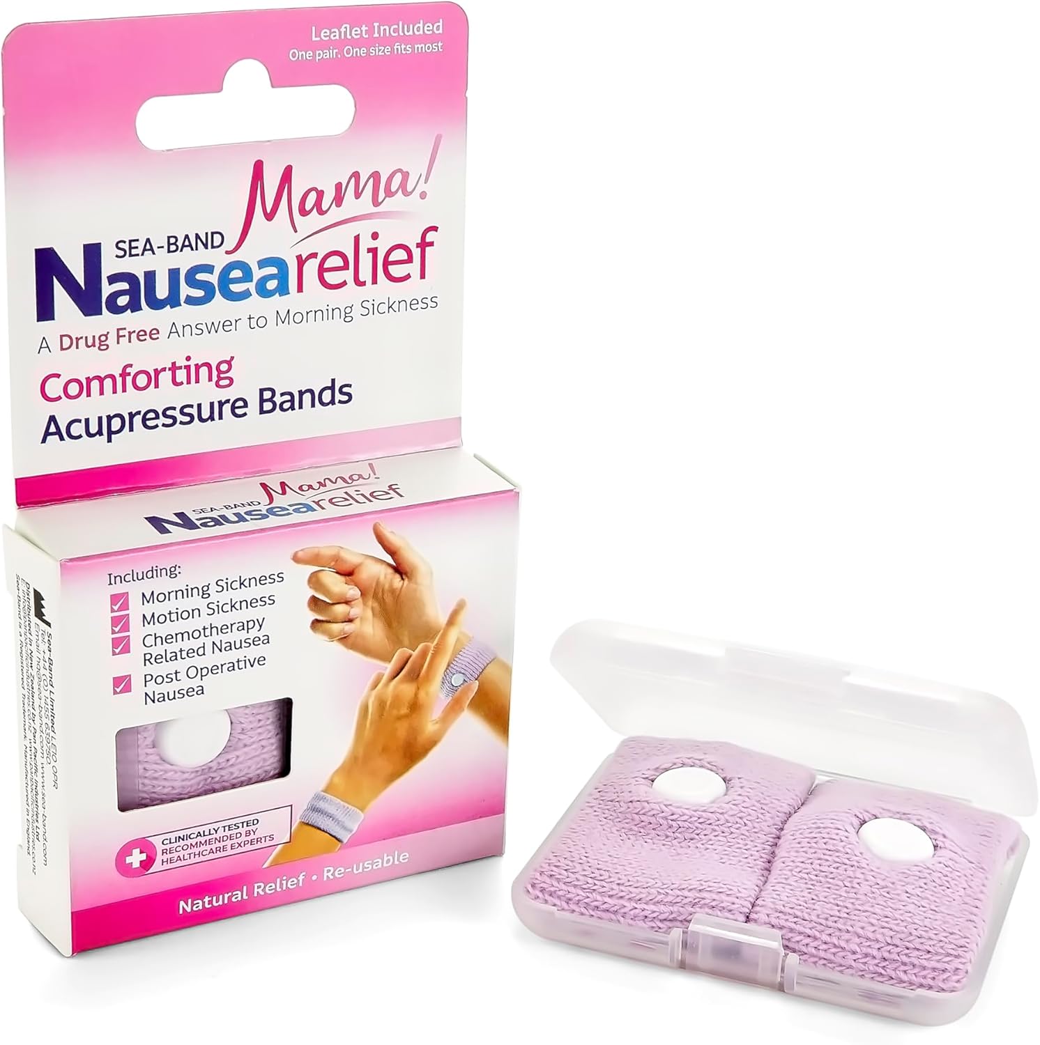Sea-Band Mama! Travel & Motion Sickness, Nausea And Morning Sickness Relief Acupressure Wristbands (Lilac), 1 Pair