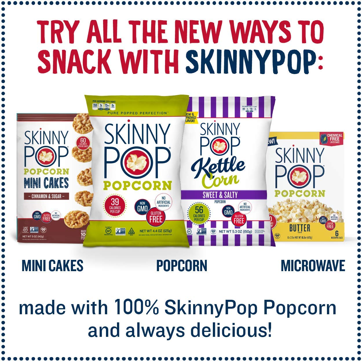 SkinnyPop Original Popcorn, Skinny Pack, Gluten Free, Non-GMO, Healthy Popcorn Snacks, Skinny Pop, 0.65 oz Individual Snack Size Bags, 10 Packs (6 Bags per Pack) : Everything Else