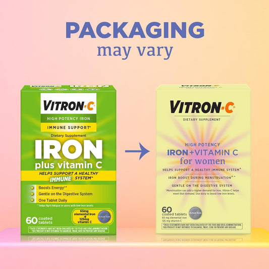 Vitron-C High Potency Iron Supplement, Immune Support, 125Mg Vitamin C, 60 Count, Pack Of 1