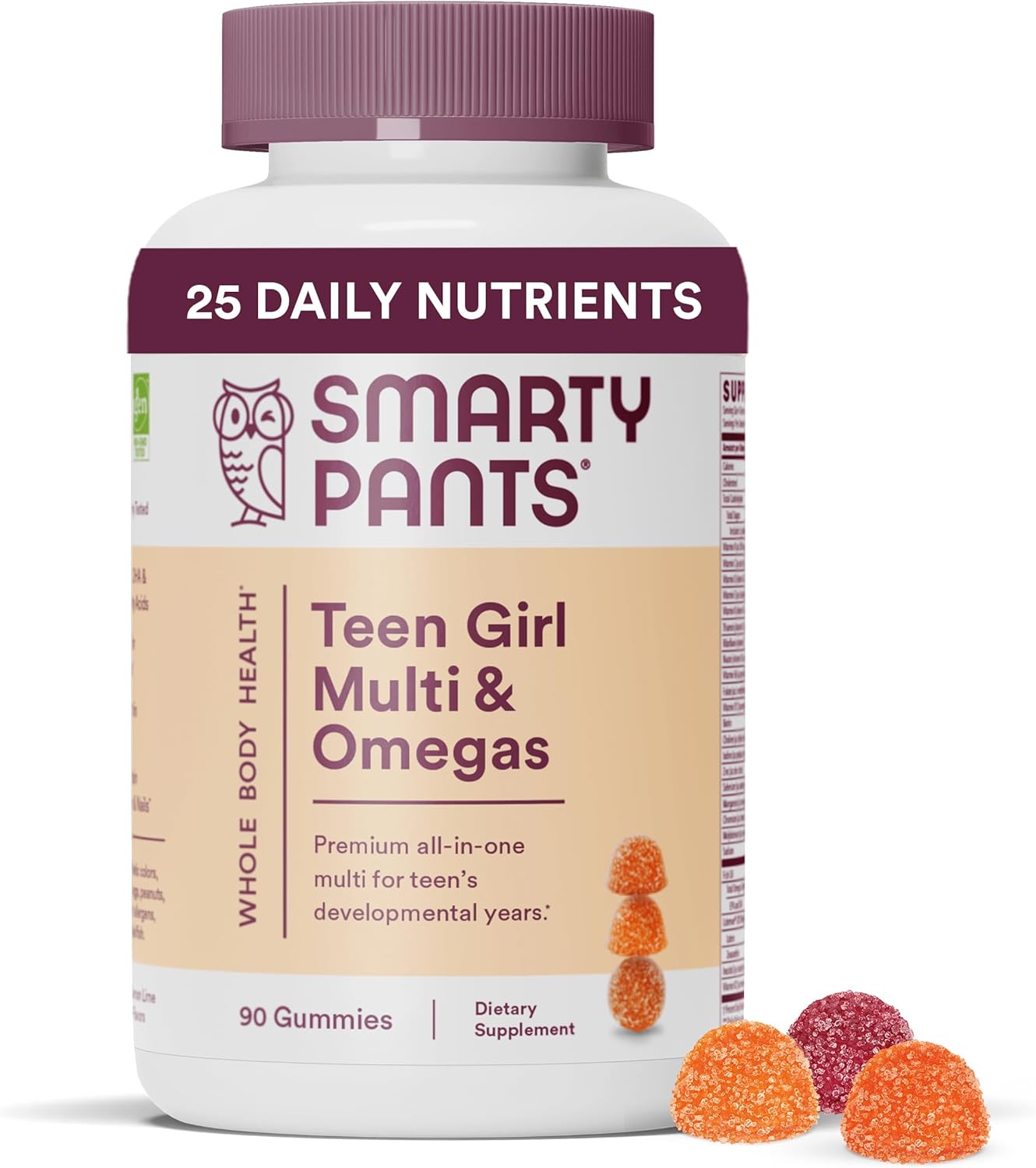 Smartypants Teen Girl Multivitamin Gummies: Omega 3 Fish Oil (Epa/Dha), Vitamin D3, C, Vitamin B12, B6, Vitamin A, K & Zinc, Gluten Free, Three Fruit Flavors, 90 Count (22 Day Supply)