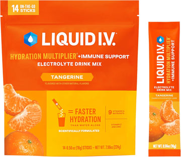 Liquid I.V.® Hydration Multiplier® +Immune Support - Tangerine - Hydration Powder Packets | Electrolyte Powder Drink Mix | Convenient Single-Serving Sticks | Non-Gmo | 14 Servings (Pack Of 1)