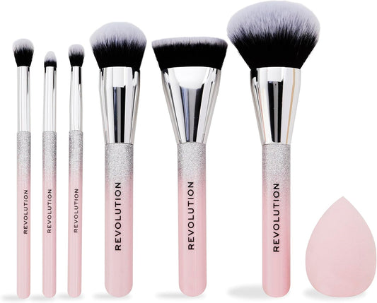 Revolution Beauty Glam Up Brush Gift Set, 7-Piece Eye, Face & Cheek Makeup Brush Collection With Makeup Bag, Vegan & Cruelty-Free