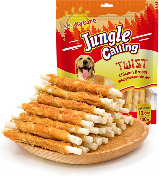 Jungle Calling Dog Treats, Chicken Wrapped Rawhide Dog Treats, Dog Chicken Rawhide Chews, Chicken Sticks Dog Treats, Dog Training Treats For Small, Medium & Large Dogs, 2 Lbs (3 Packs)