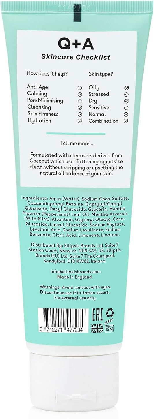 Q+A Peppermint Daily Cleanser (125Ml), Refreshing Gel Cleanser, 98.2% Natural Peppermint Facial Wash For Oily, Stressed & Blemish-Prone Skin, Gentle Skincare, Purifies & Balances Oil