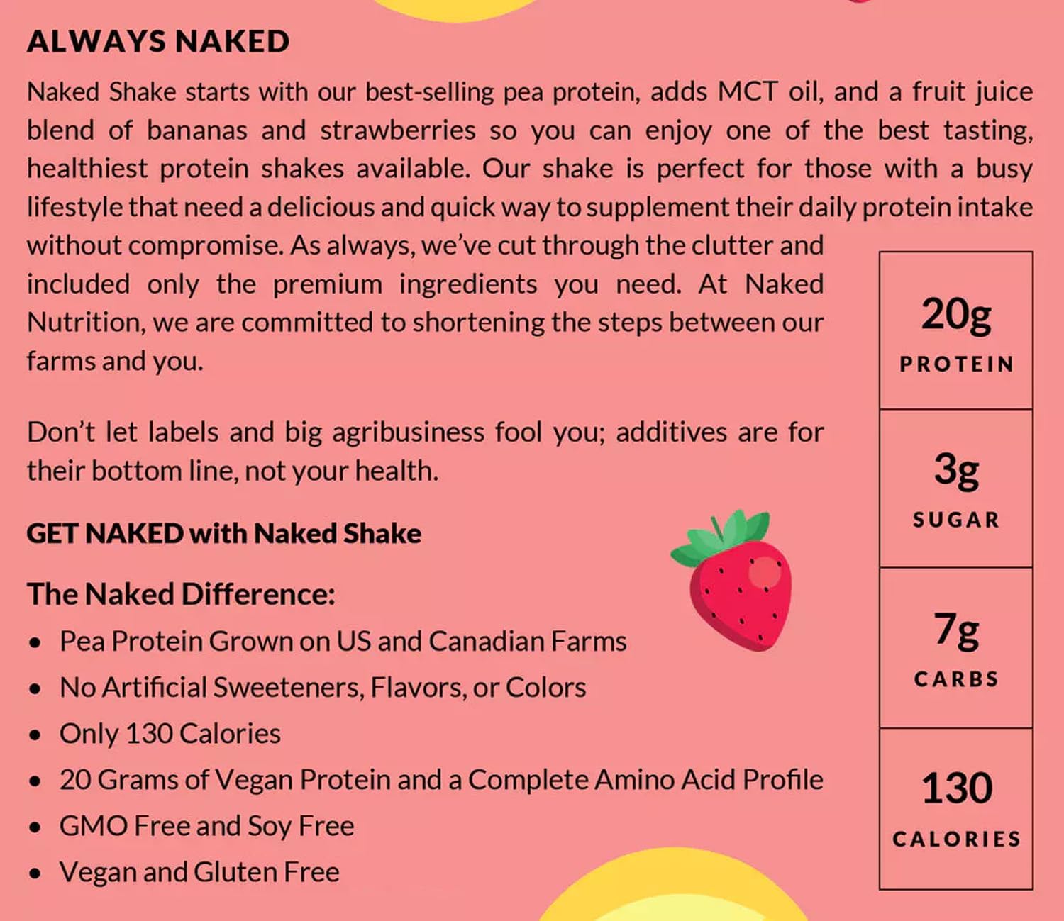 NAKED Shake - Vegan Protein Powder, Strawberry Banana - Flavored Plant Based Protein with Mct Oil, Gluten-Free, Soy-Free, No Gmos Or Artificial Sweeteners - 30 Servings : Health & Household