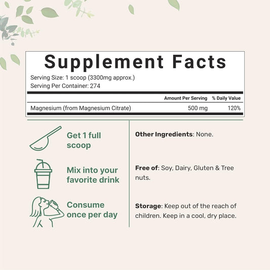 Pure Magnesium Citrate Powder (Citrato De Magnesio En Polvo), 2 Pounds (32 Ounce), Pure And Filler Free, Relaxation And Nutrient Utilization, Vegan
