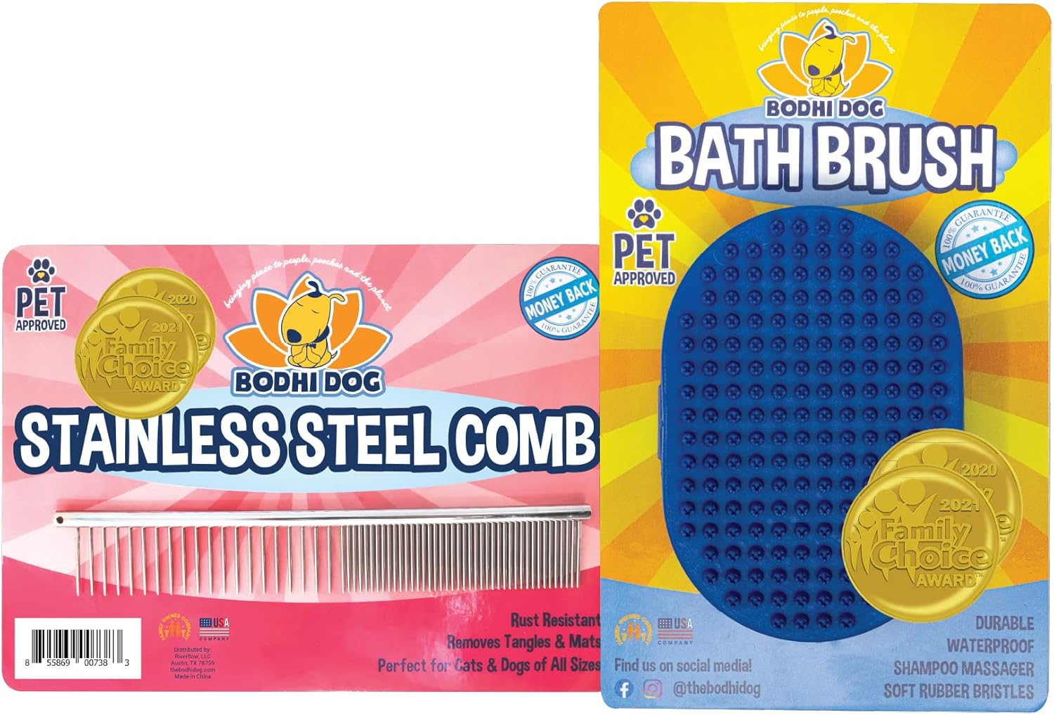 Bodhi Dog Grooming Shampoo Brush + Stainless Steel Comb Bundle