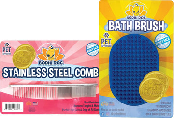 Bodhi Dog Grooming Shampoo Brush + Stainless Steel Comb Bundle