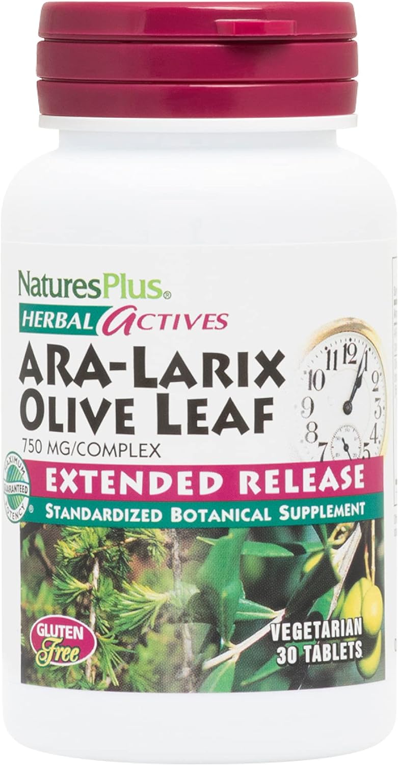 NaturesPlus Herbal Actives ARA Larix Olive Leaf - 750 mg, 30 Vegan Tablets - Immune Support Supplement, Extended Release - Hypoallergenic, Vegetarian, Gluten-Free - 30 Servings