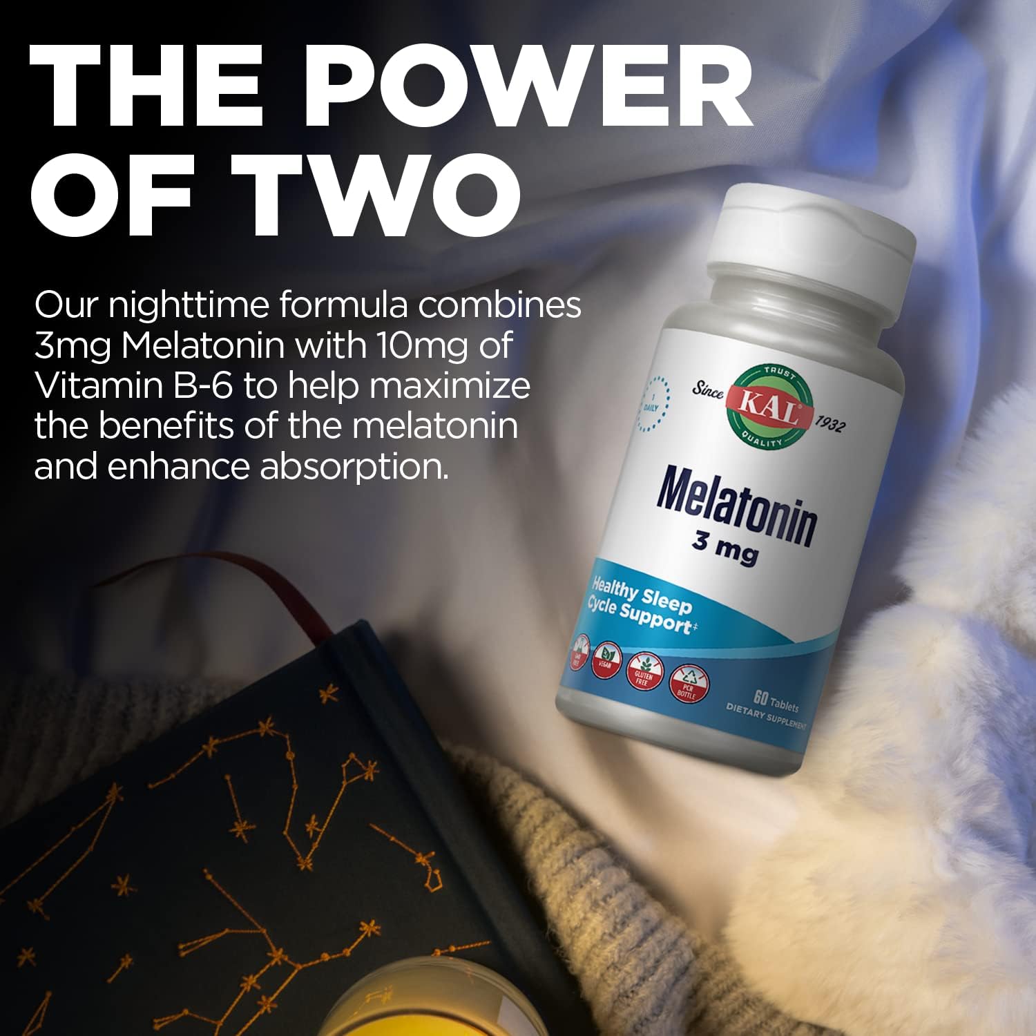 KAL Melatonin 3 mg | Healthy Relaxation & Sleep Support Formula | Fast-Acting | With Vitamin B-6 | 60 CT : Health & Household