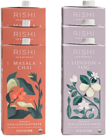 Rishi Tea Masala Chai Latte & London Fog Bundle - Organic Black Tea Concentrate, Easy-To-Serve Hot Or Iced Chai Tea Mix - 32 Fl Oz Carton, 8 Servings (Pack Of 6)