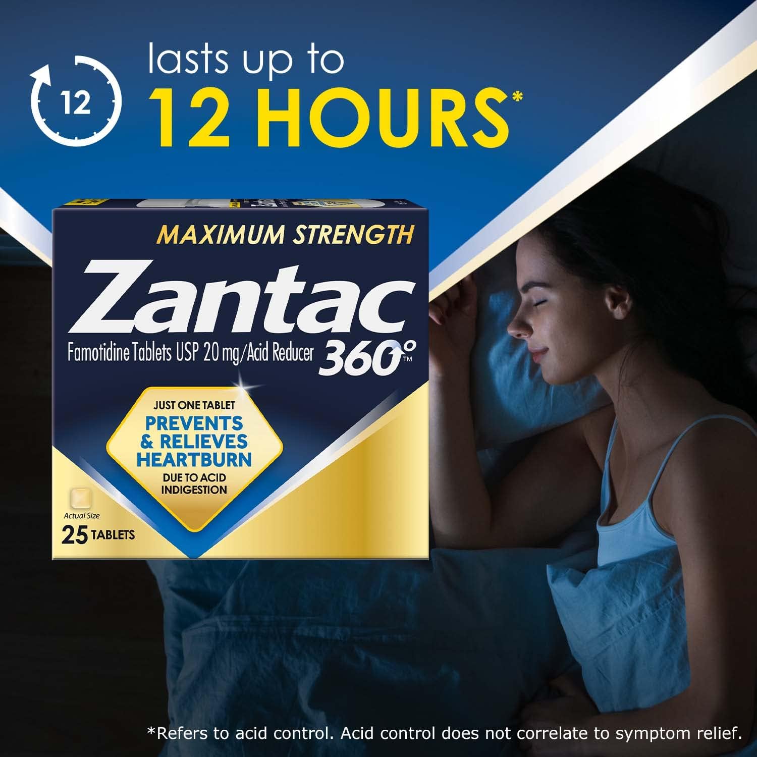Zantac 360 Maximum Strength Tablets, 25 Count, Heartburn Prevention And Relief, 20 Mg Tablets : Health & Household
