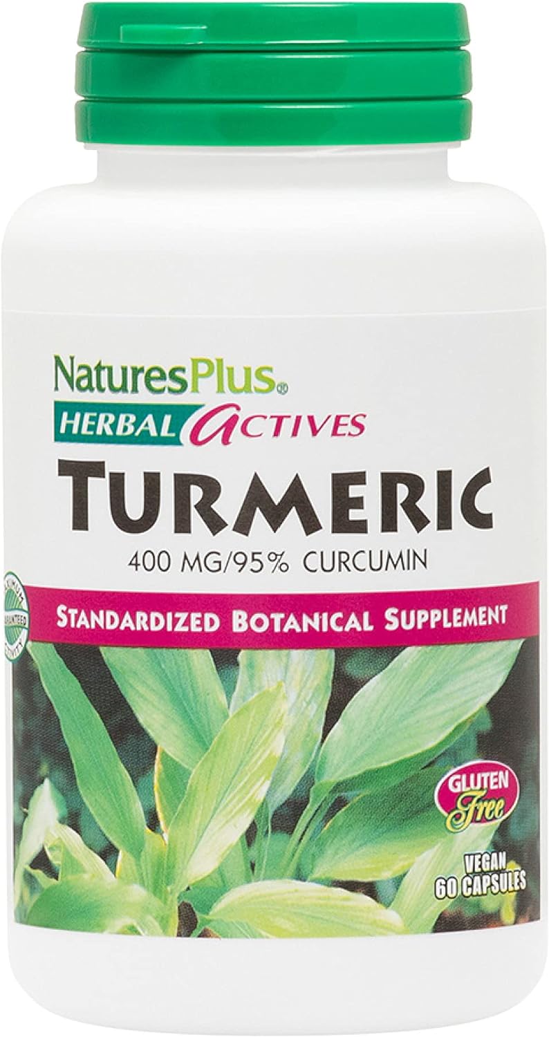 NaturesPlus Herbal Actives Turmeric - 400 mg, 95% Curcumin, 60 Vegan Capsules - Vegetarian, Gluten-Free - 60 Servings