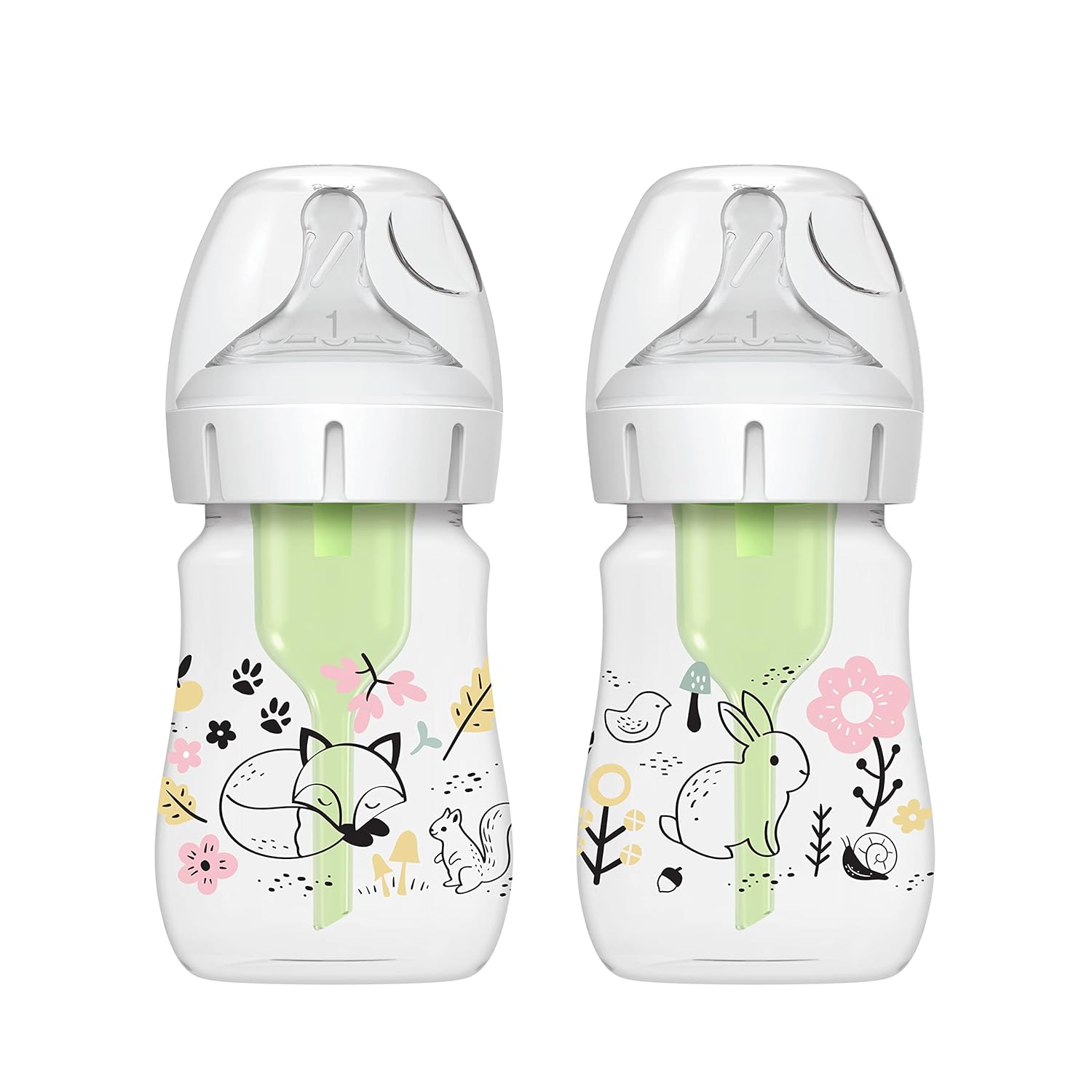 Dr. Brown’S Natural Flow® Anti-Colic Options+™ Wide-Neck Baby Bottle Designer Edition Bottles, Woodland Decos, 5 Oz/150 Ml, Level 1 Nipple, 2-Pack, 0M+