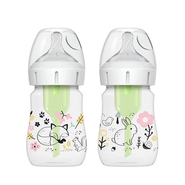 Dr. Brown’S Natural Flow® Anti-Colic Options+™ Wide-Neck Baby Bottle Designer Edition Bottles, Woodland Decos, 5 Oz/150 Ml, Level 1 Nipple, 2-Pack, 0M+