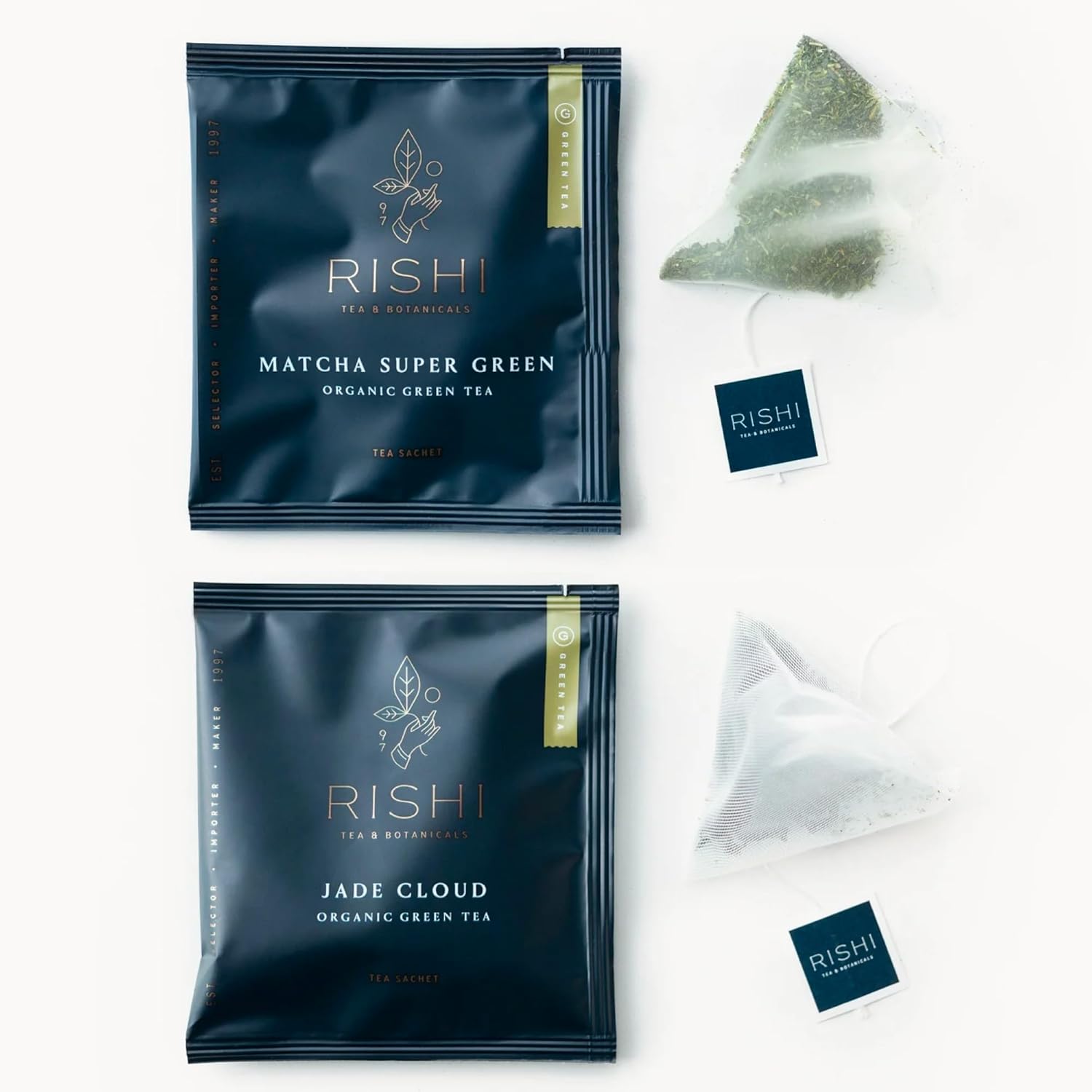 Rishi Tea Matcha Super Green & Jade Cloud Tea - Organic Sachet Tea Bags, Certified Kosher Tea Bundle - 50 Count (Pack Of 2)