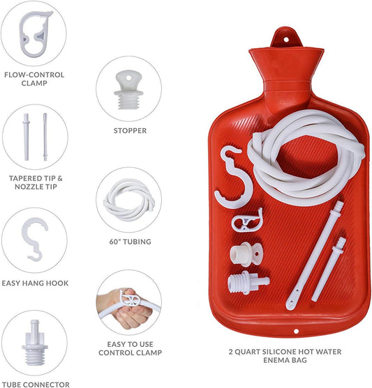 Red Enema Bag Kit Colon Cleanse Kit Hot Water Bottle (2 Quart) High Quality Douche Bag for Home Enema Coffee Colon Cleansing Kit