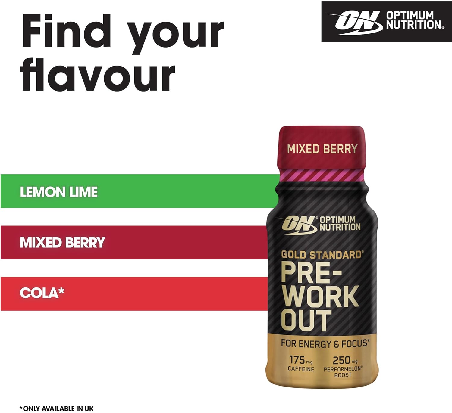 Optimum Nutrition Gold Standard Pre-Workout Energy Shot, Ready to Drink Food Supplement with Beta Alanine, Caffeine, PerforMelon Boost and Vitamin B6 and B12, Mixed Berry Flavour, 12-Pack, 12 x 60 ml : Amazon.co.uk: Health & Personal Care