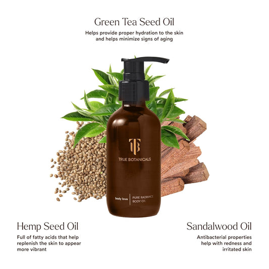True Botanicals Pure Radiance Body Oil | Anti-Aging Body Oil For All Skin Types | Moisturize & Restore Skin Health | Dermatologist Tested, All Natural, Vegan, Clinically Proven | 3.9 Fl Oz | 114 Ml