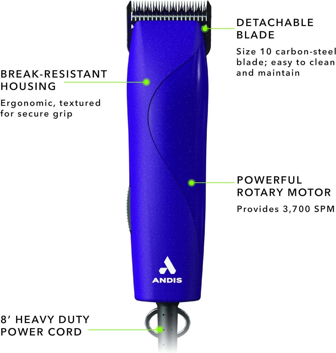 Andis 24820 EasyClip Professional-Animal 7-Piece Detachable Ceramic Blade Clipper Kit, Frustration Free Packaging, Corded Electric, Purple