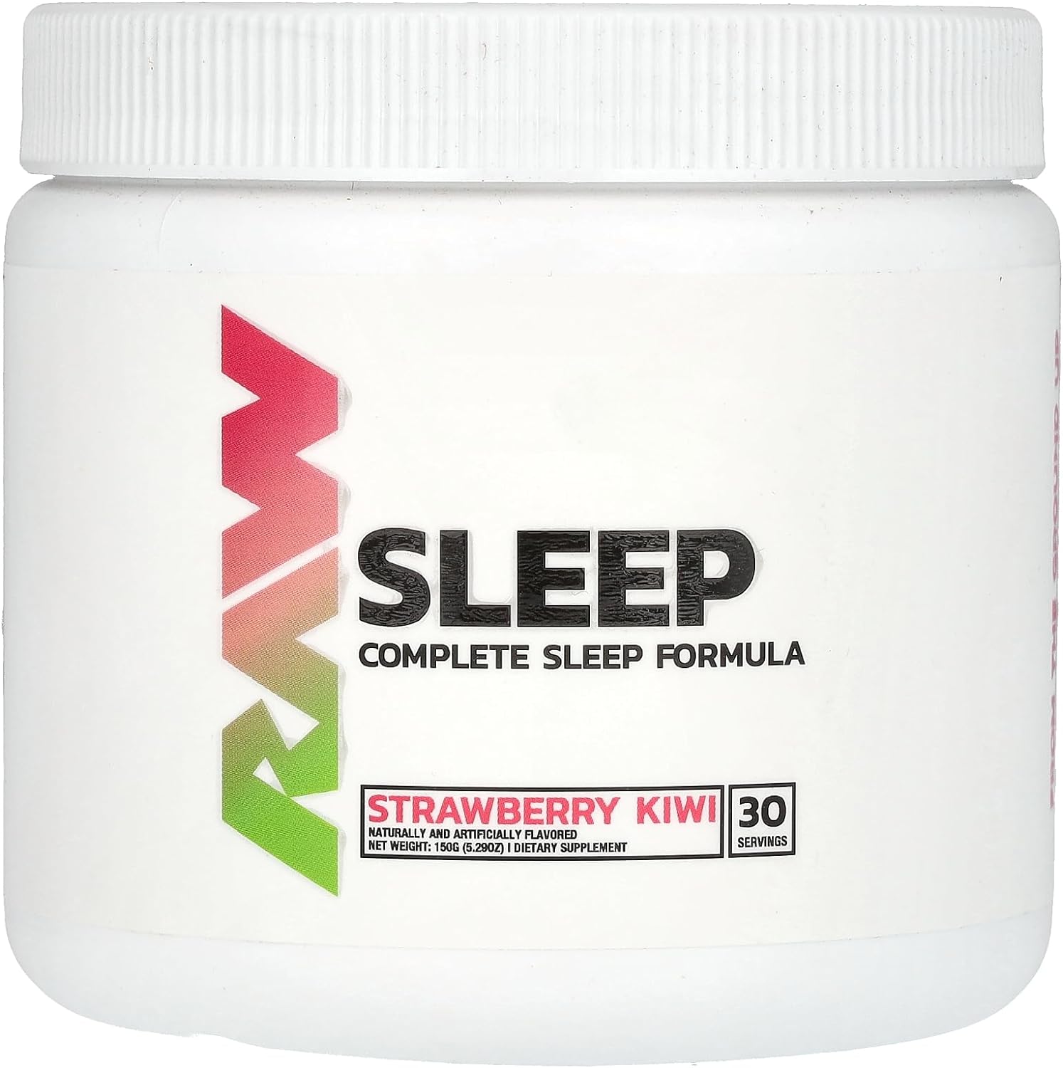 RAW Natural Sleep Aid Supplement - Relaxation Enhancer & Mood Support with Melatonin, Magnesium, Zinc, L-Tryptophan & Lemon Balm Extract to Relax & Calm The Mind & Body - 30 Servings, Strawberry Kiwi