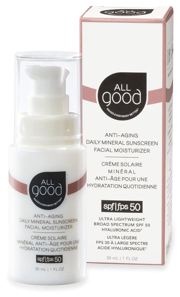 All Good Anti-Aging Daily Mineral Sunscreen Face Moisturizer With Spf 50 Protection | W/Hyaluronic Acid, Niacinamide, Calendula Extract | Hydrating Facial Lotion W/Broad Spectrum Protection - 1Oz