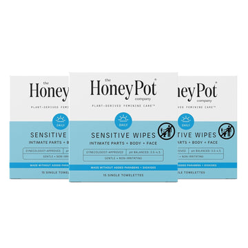 The Honey Pot Company - Feminine Wipes - Indivdually Wrapped - Daily Ph Balancing, Fragrance & Sulfate Free Wipes For Intimate Parts, Body, Or Face - Feminine Products - 15 Ct (Pack 3)