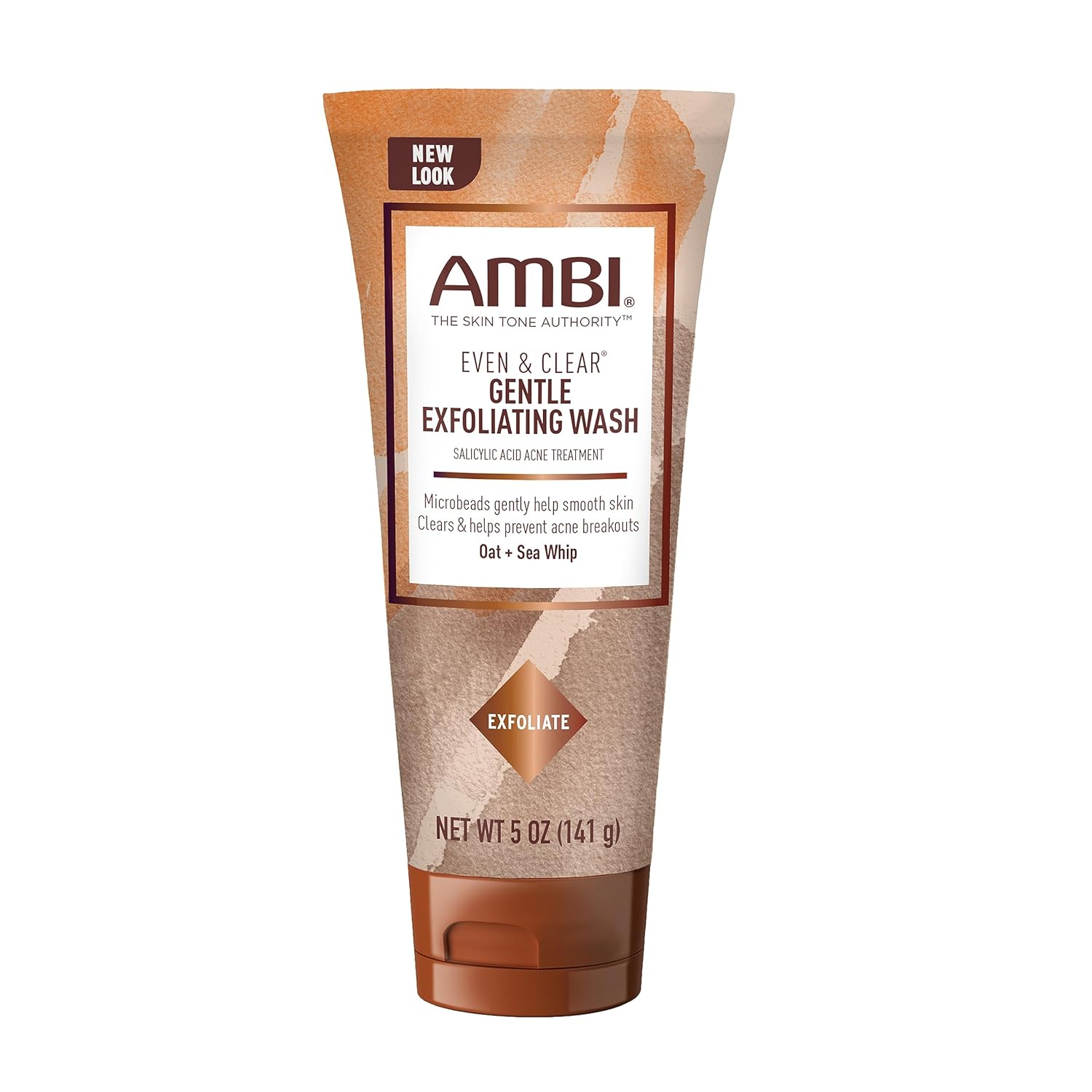 Ambi Even & Clear Gentle Exfoliating Wash With Oat And Sea Whip, Salicylic Acid Acne Treatment, Helps Clear & Prevent Breakouts, Exfoliates To Help Smooth Skin Tone & Texture, 5 Ounce