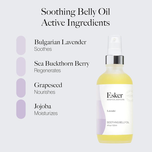 Esker Natural Soothing Belly Oil | (2.0Oz) | Plant-Based Formulated For Pre And Postpartum Skin | Designed To Fade Existing Stretch Marks And Prevent The Formation Of New Ones | Cruelty Free