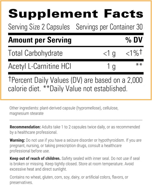 Integrative Therapeutics Acetyl L-Carnitine - Supports Mental Function* - Supports Cellular Energy Production* - Vegan - 60 Capsules