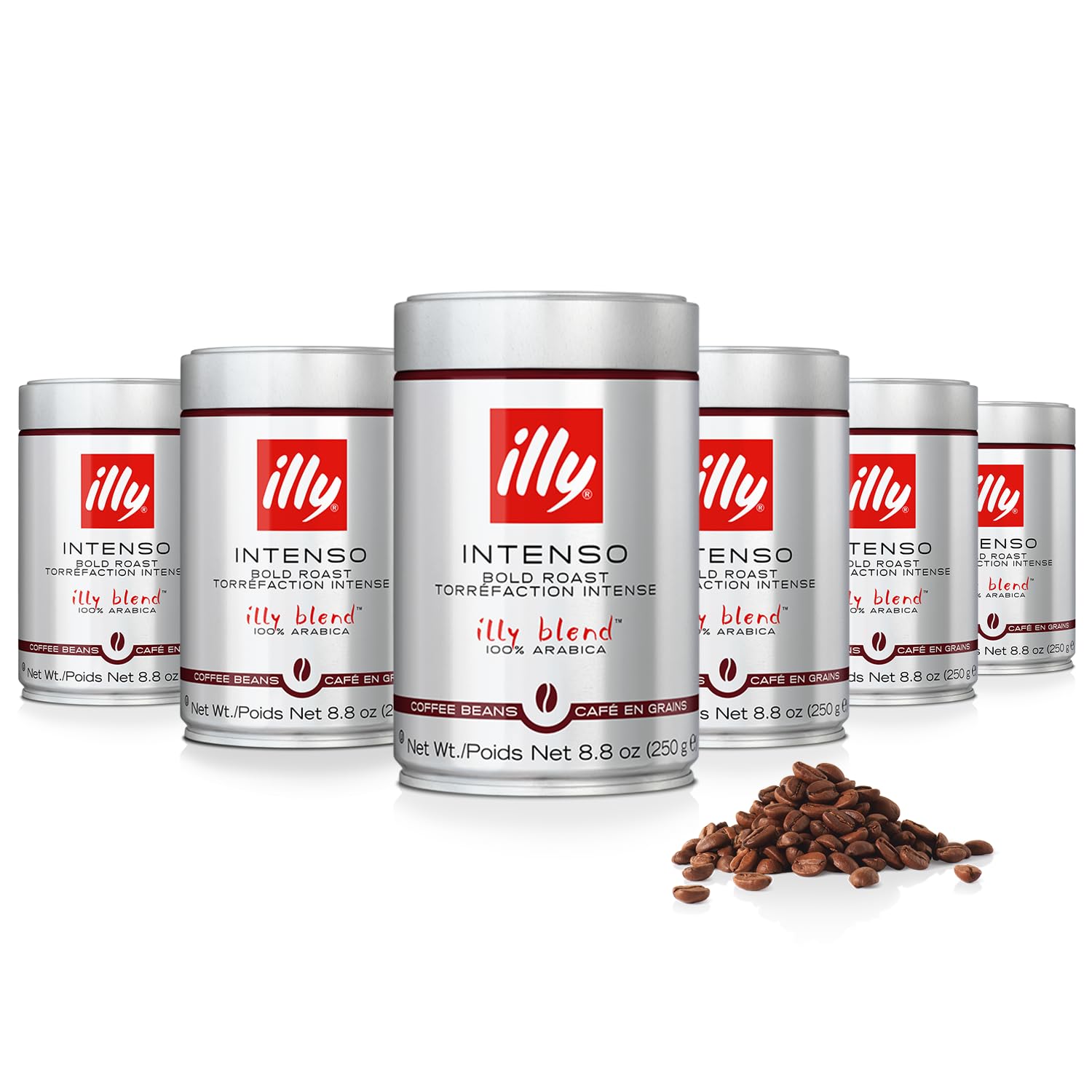Illy Caffe Whole Bean Coffee - Perfectly Roasted Whole Coffee Beans – Intenso Dark Roast - Warm Notes Of Cocoa & Dried Fruit – Full-Bodied - 100% Arabica Coffee - No Preservatives – 8.8 Ounce, 6 Pack