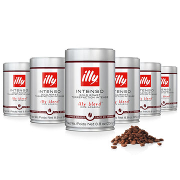 Illy Caffe Whole Bean Coffee - Perfectly Roasted Whole Coffee Beans – Intenso Dark Roast - Warm Notes Of Cocoa & Dried Fruit – Full-Bodied - 100% Arabica Coffee - No Preservatives – 8.8 Ounce, 6 Pack