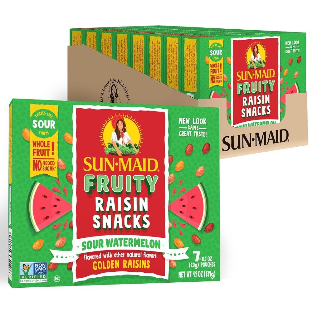 Sun-Maid Sour Watermelon Fruity Raisin Snacks - (56 Pack) 0.7 Oz Pouches - Sour Watermelon Raisins - Dried Fruit Snack For Lunches And Snacks