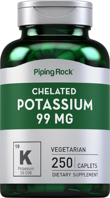 Chelated Potassium Supplement 99 Mg | 250 Caplets | Potassium Gluconate | Vegetarian, Non-Gmo, Gluten Free | By Piping Rock