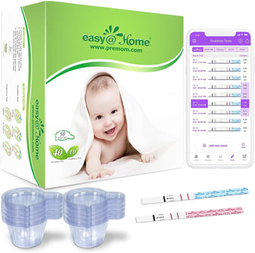 Easy@Home Ovulation & Pregnancy Test Strips Kit: 40 Ovulation Strips and 10 Pregnancy Tests? Accurate Fertility Tracker OPK - Powered by Premom Ovulation APP | 40LH + 10HCG + 50 Urine Cups