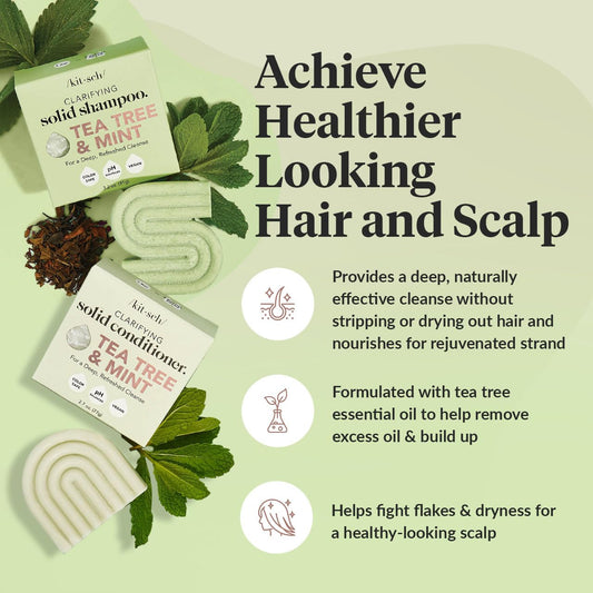 Kitsch Tea Tree Shampoo And Conditioner Set – Anti Dandruff Shampoo Bar & Conditioner Bar - Hair Care For All Hair Types - Free Of Paraben, Sulfate & Silicone - Made In Usa - 2 Pcs