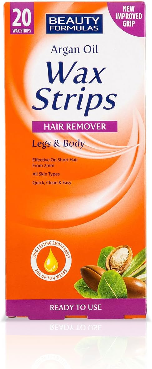 Beauty Formulas Argan Oil Wax Strips Hair Removal For All Skin Types - Pack Of 12 X 20 Strips