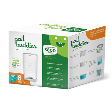 Pail Buddies Diaper Pail Refills | 6 Count | Compatible With Dekor Plus Diaper Pail | Strong, Durable Diaper Pail Refills With Fresh, Baby Powder Scent
