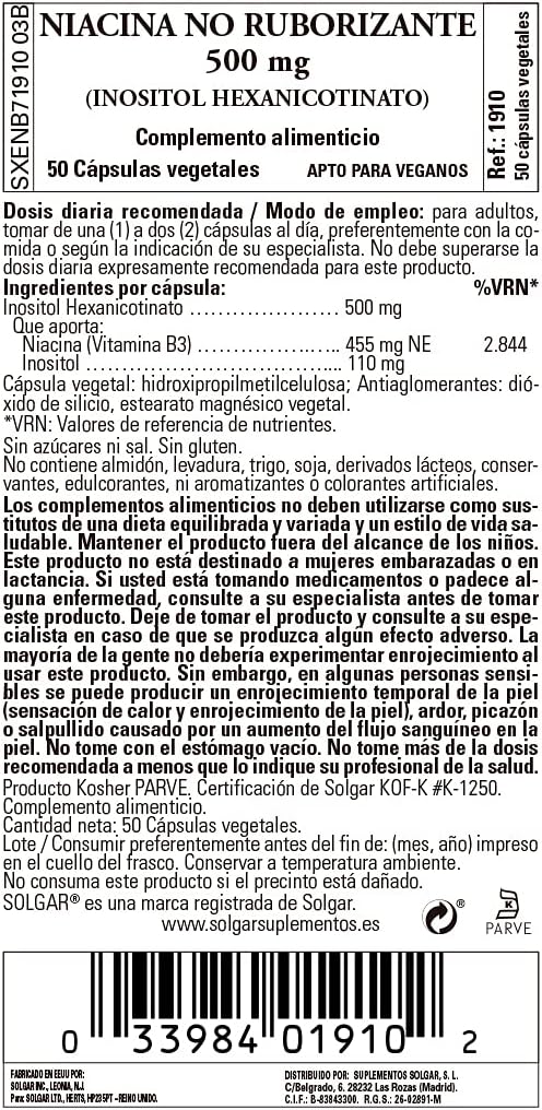 SOLGAR No-ush Niacin 500mg, 50 CT