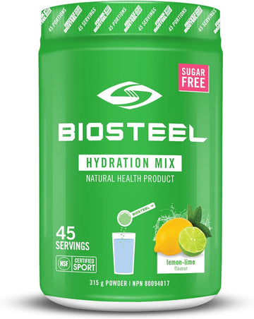 Biosteel Zero Sugar Hydration Mix, Great Tasting Hydration With 5 Essential Electrolytes, Lemon Lime, 45 Servings Per Tub
