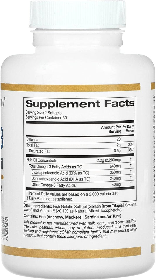 Omega-3 Premium Fish Oil by California Gold Nutrition, Concentrated Fo