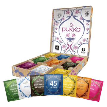 Pukka Tea Organic, Herbal Tea Sampler For Everyday Wellness, Best For Birthdays, Anniversaries & Holidays, Caffeine Free, 90 Bags, 6 Flavors