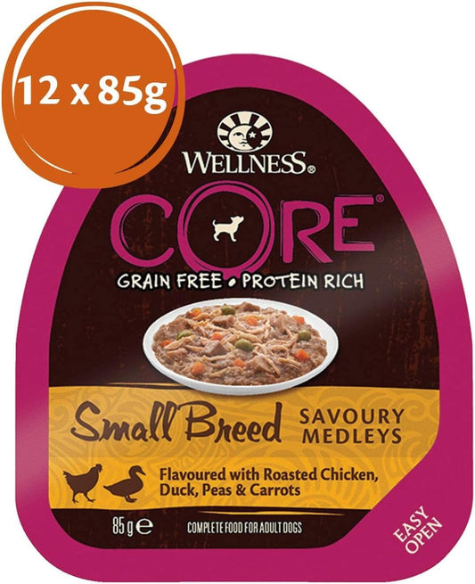 Wellness CORE Small Breed Savoury Medleys, Dog Food Wet for Smaller Breed, Grain Free, High Meat Content, Chicken and Duck, 85 g (Pack of 12)?10453