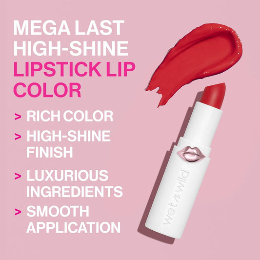 Wet N Wild Mega Last High-Shine Lipstick Lip Color, Infused With Seed Oils For A Nourishing High-Shine, Buildable & Blendable Creamy Color, Cruelty-Free & Vegan - Rosé And Slay