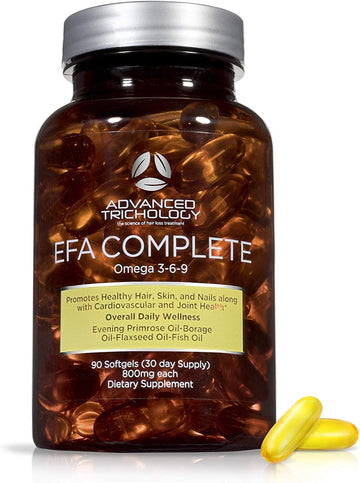 EFA Complete with Optimal Omega 3 6 9 Levels of Potency Flax Oil, Fish Oil, Borage Oil, and Evening Primrose Oil 800mgs (90count) 3rd Party Tested - High in GLA and 369 Omegas