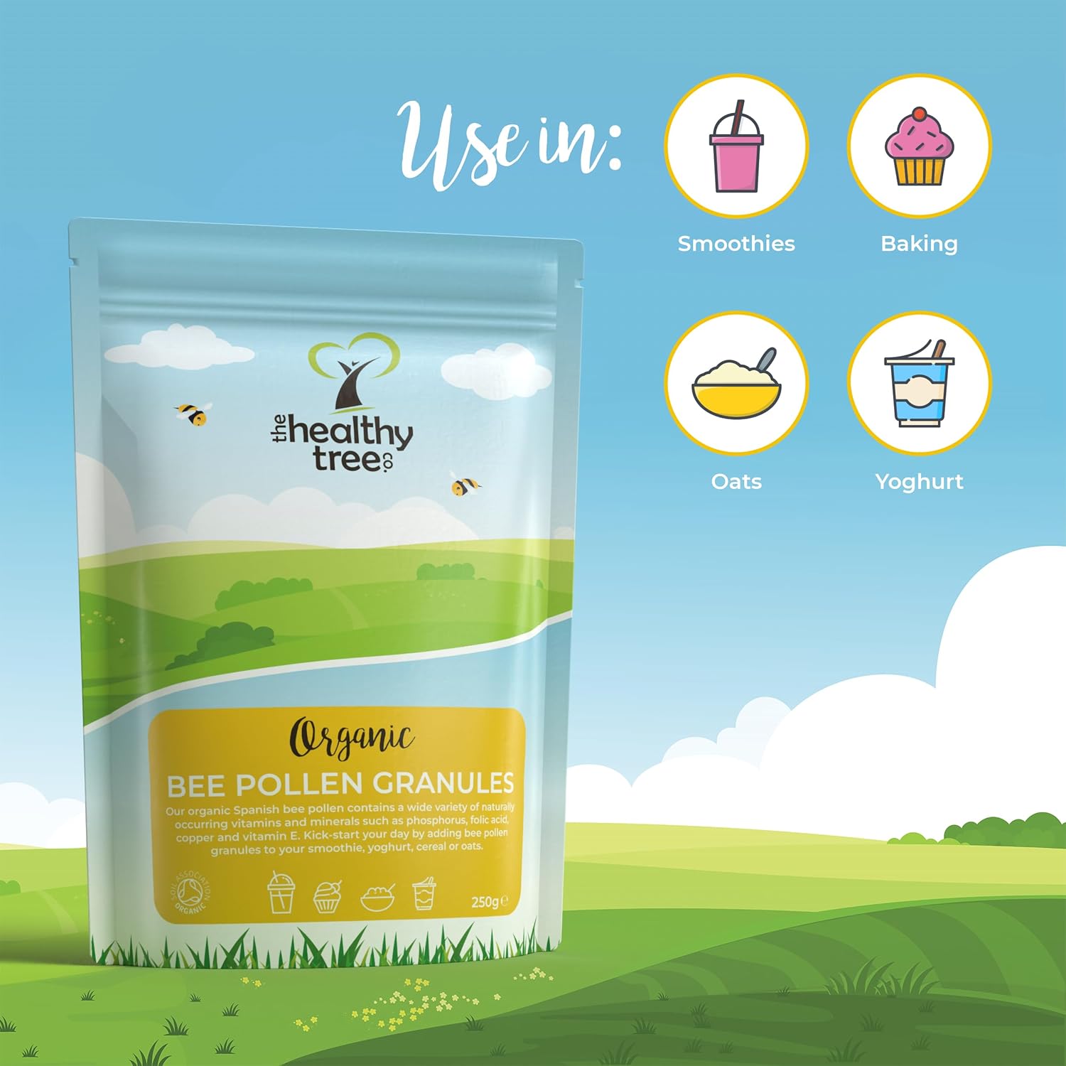 Organic Bee Pollen By Thehealthytree Company In Recyclable Packaging - Raw, Spanish Bee Pollen Granules 500G